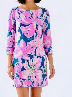 LILLY PULITZER Sophie UPF50 Neon Pink & Teal Knit Long Sleeve Mini Dress